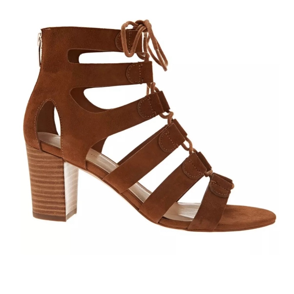 Marc Fisher Suede Lace-up Block Heel Sandals-Paradox-Cognac-9 1/2 A275826